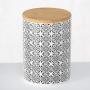 Gastro Chic Ikat Kitchen Jars, Set of 3, For Cookies, Dry Goods, Food Safe, White Glazed Ceramic, Wooden Tops, Rustic Black and White, 5, 4 3/4, 4 Inches Diameter