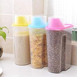 HOMELUNY Pack of 3 Airtight Moisture Proof Rice Storage Jars Kitchen Cereal Storage Jars (with Measuring Cup) for Candy, Cookie, Rice, Sugar,Flour,Snacks Keeping Food Dry & Fresh