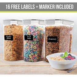 Cereal Container Storage Set - 3 Piece Airtight Food Storage Containers. BPA Free Dispenser Storage Container Set with Free Labels & Pen - by Simple Gourmet