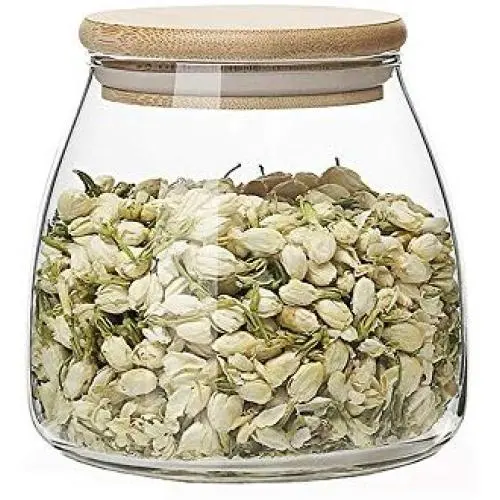 Glasbehälter zur Aufbewahrung von Tee und Konserven, dicke Glasbehälter mit Bambuschirm, 450ml / 600ml / 750ml (Größe B)