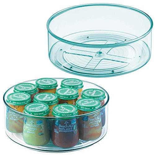 mDesign Plastic Spinning Lazy Susan Turntable Storage Organizer for Kids, Baby/Toddler - Place in Kitchen Cabinet, Pantry, Refrigerator, Countertop - BPA Free & Food Safe - 9" Round, 2 Pack - Sea Blue