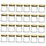 Nakpunar 24 pcs, 1.5 oz Mini Glass Jars with Gold Lids - Made in USA - For Jam, Honey, Wedding Favors, Shower Favors