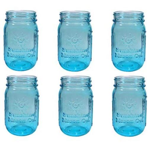 Sunshine Mason Co. Vintage Blautint Pint Größe (16 oz, 473 ml) Regelmauss Glas Mason Gläser, 6 Stück