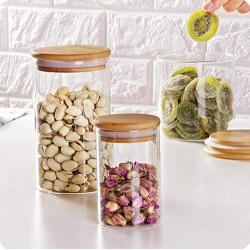 Bamboo Flower Tea Jar Moisture Proof Grains Storage Glass Canister Food Storage Bottle,L