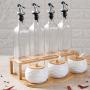 Seasoning Box Set Bamboo Rack with 3 Ceramic Spice Jars and 3 Oil Bottles, Kitchen Supplies Storage Container Pots Condiment Organizer Shelf (Color : Brown, Size : B)