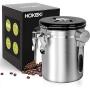 Airtight Coffee Canister, HOKEKI Stainless Steel Container for the Kitchen, Coffee Ground Vault Jar With One Way Co2 Valve And Scoop, Tea Coffee Sugar, Extra Coffee Spoon, 16 oz (Stainless Steel)