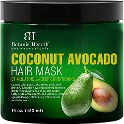 Botanic Hearth Coconut Avocado Hair Mask for Hair Growth, Deep Conditioner with Antioxidants and Vitamin E, Intense Moisturizing, Stimulating, for all Hair Types - 16 oz