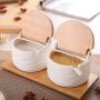 Vitality-Store 1PC sugar bowl with lid spoon wooden seasoning jar kitchen tool salt storage box For Kitchen tool