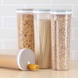 3 Pcs Spaghetti Container Storage,Pasta Canister Cereal Noodle Rice Container,Transparent sealed plastic can (Light blue cover)