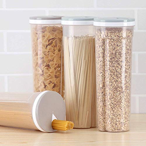 3 Pcs Spaghetti Container Storage,Pasta Canister Cereal Noodle Rice Container,Transparent sealed plastic can (Light blue cover)