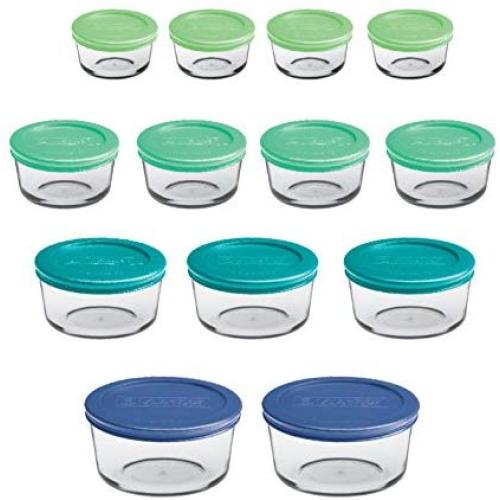 Anchor Hocking Classic Glass Food Storage Containers with Lids, Mixed Blue, 26-Piece Set