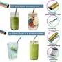 Mason Jar Lids with Straw Hole, 2PCS Reusable Bamboo Mason Jar Lids for Regular Mason Jars with 2 Metal Stainless Steel Straw, 1 Cleaning Brush and 1 Drawstring Bag