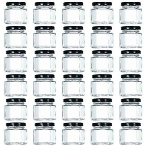 Tebery 1.5oz Mini Hexagon Glass Jars with Black Plastisol Lined Lids and Labels (Pack of 30) Tebery 1.5oz Mini Hexagon Glass Jars with Black Plastisol Lined Lids and Labels (Pack of 30)