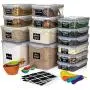 28-teiliges Set [14 Stück] luftdichte Lebensmittelbehälter – Kunststoff BPA-frei für Küche, Pantry-Lagerung von Zucker, Mehl & Backzutaten – Geschirrspülergeeignet + 14 Messbecher & Messlöffel + Etiketten + Stift