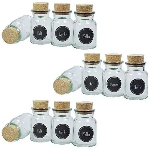 Bouteilles à épices rondes 150ml – Ensemble de 24 avec étiquettes – Rangement à épices 6.1 x 6.1 x 11 cm