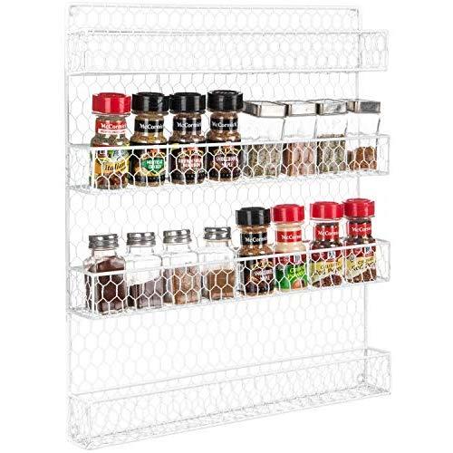 4 Tier White Country Rustic Chicken Wire Pantry, Cabinet or Wall Mounted Spice Rack Storage Organizer