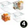 mDesign Kunststoff Lebensmittel-Aufbewahrungsbehälter mit Griffen für Küche, Speisekammer, Schrank, Kühlschrank/Gefrierschrank – Würbeschale für Snacks, Obst, Gemüse, Nudeln – BPA-frei, lebensmittelecht – 4er-Set, Klar/Blau