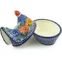 Polish Pottery 7?-inch Hen Shaped Jar (Bold Pansy Theme) Signature UNIKAT + Certificate of Authenticity