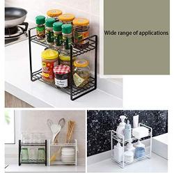 Wrought Iron Double Seasoning Bottle Rack Kitchen Countertop Seasoning Jar Storage Rack Kitchen Storage Rack (Color : Black)