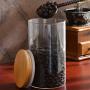 Glass Jars With Bamboo Cover Mini Coffee Sugar Tea Canister Cereal Dispenser Bottle Glass Jars Sealed Storage Tank,25X10Cm 1800Mlx2