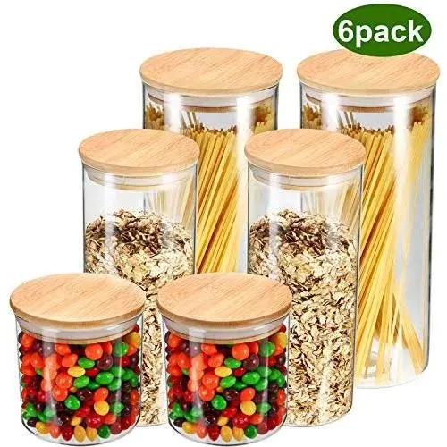 Contenant de Rangement Alimentaire YULEER, Bocal en Verre avec Couvercles, Bocal en Verre pour Servir des Bonbons, des Biscuits, du Riz, Ensemble de 6 Contenant de Rangement Alimentaire YULEER, Bocal en Verre avec Couvercles, Bocal en Verre pour Servir des Bonbons, des Biscuits, du Riz, Ensemble de 6