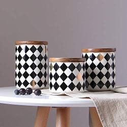 Round Ceramics Diamond Lattice Sealed Tank Tuba Storage Candy Jar Food Sugar Coffee Container Kitchen Canister Cereal Dispenser,C