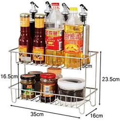 Spice rack - kitchen double layer stainless steel organizer shelf, condiment, bottle, jar storage rack