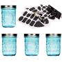 Ball Mason Jar 16 oz Aqua Blue Glass Collection Elite Wide Mouth Set of 4 Jars Bundle With eHomeA2Z 62 Premium Reusable Chalkboard Stickers + 2 Large Erasable Markers (16 Oz Wide Mouth, Aqua Blue)