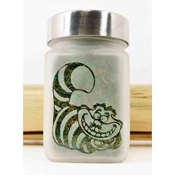 Stash Jar with Alice In Wonderland Cheshire Cat Design - Candy and Herb Storage Jar - 3" Tall x 2" Wide