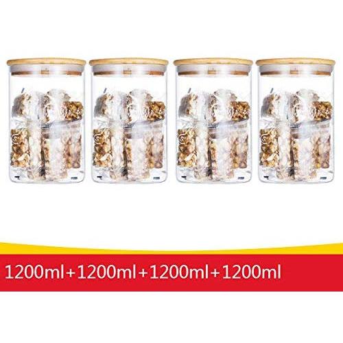 Yl Ly Glass Storage Jars Transparent Sealed Jar Honey Food Kitchen Storage Box Bamboo Cover Diameter 10Cm Storage Jar 4 Piece Set 1200Ml4