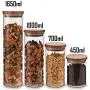 Fairbridge Clear Glass Snack Sugar Tea Storage Jar Bottle Round Shape Glass Food Storage Jar Set Kitchen Canister with Airtight Bamboo Lid Seal (Medium size)