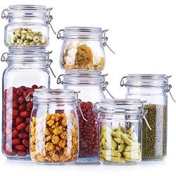 NNDQ Clear Glass Canister with Airtight Lid Food Storage Jar Value Suit 7-Piece Set, Containers Dry Goods Storage Jars with Locking Clamp Lids, for Coffee, Beans, Loose Tea, Candy