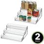 mDesign Plastic Spice and Food Kitchen Cabinet Shelf Organizer - 3 Tier Storage - Modern Compact Caddy Rack - Holds Spices/Herb Bottles, Jars - for Shelves, Cupboards, Refrigerator - 2 Pack - Clear