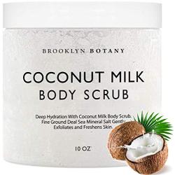 Brooklyn Botany Coconut Milk Body Scrub 10 oz - Made With Dead Sea Salt and Essential Oils - Anti Cellulite, Stretch Marks, and Varicose Veins - 10 oz