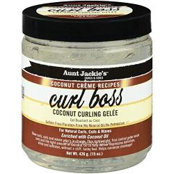 Aunt Jackies Coconut Crème Recipes Curl Boss, Curling Gel, Curls without Weighing Hair Down, 15 Ounce Jar