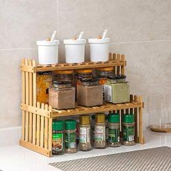 Spice Rack Spice Herb Rack, 2 Tier Bamboo Spice Holder Free Standing With Adjustable Height, Slim Shelf For Bamboo Kitchen Countertop Organizer For Spice Jar And Bottle Storage Kitchen Counter Rack Or