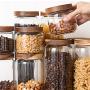 HIZLJJ 3 Pieces Air Tight Storage Jar, Glass Storage Tank with a Natural Bamboo Lid Grains Nuts Tank Can Kitchen Sorting Food Storage Box Container (Size : S)