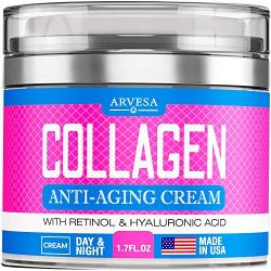 Collagen Cream - Anti Aging Face Moisturizer - Day & Night Wrinkle Cream - Boosted with Hyaluronic Acid & Vitamin A+E - Natural Firming Cream for Fine Lines & Wrinkles - Made in USA