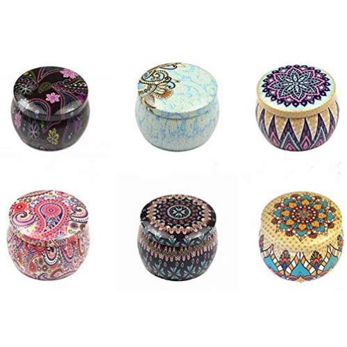 Elegant Tinplate Empty Tins, Home Kitchen Storage Containers, Reusable Tin Cups Jars for DIY Candles, Dry Storage, Spices, Tea, Candy, Party Favors, and Gifts(6 Pack)
