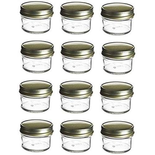 Bouteilles PremiumVials, 12 pcs, 4 oz Bouteilles en Verre Mason avec Caps Dorés