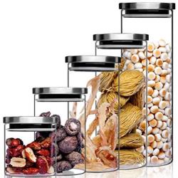 BESTONZON 350ml Glass Storage Jar Set Glass Food Jars with Stainless Steel Lid for Food Nuts Coffee Beans Tea Leave Other (10x8cm)