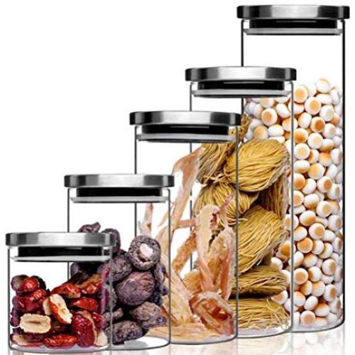 BESTONZON 350ml Glass Storage Jar Set Glass Food Jars with Stainless Steel Lid for Food Nuts Coffee Beans Tea Leave Other (10x8cm)