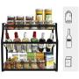 Stainless Steel Freestanding Spice Rack Organizer, Jar Cans Bottles Storage Shelf Holder for Home Bathroom, Kitchen Countertop Shelf (Color : Black, Size : 45 x 18 x 40 cm)