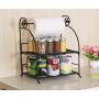 TQVAI 2 Tier Can Rack Spice Jar Storage Organizer with Kitchen Roll Holder, Black