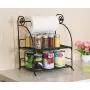 TQVAI 2 Tier Can Rack Spice Jar Storage Organizer with Kitchen Roll Holder, Black TQVAI 2 Tier Can Rack Spice Jar Storage Organizer with Kitchen Roll Holder, Black