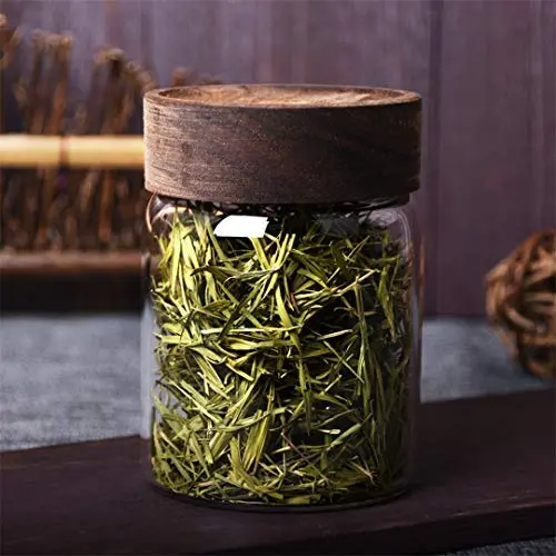 Bouteilles de Rangement en Verre avec Couvercle Bois, Contenants Scellés pour Grains, Fruits Secs, Miel, Épices - Organisateur 335ML Bouteilles de Rangement en Verre avec Couvercle Bois, Contenants Scellés pour Grains, Fruits Secs, Miel, Épices - Organisateur 335ML