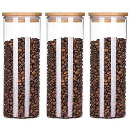 ALXDR Clear Glass Food Storage Containers for Tea, Coffee Beans, Candy, Cookie, 1000Ml 3 Packs Glass Jars with Airtight Bamboo Lid ALXDR Clear Glass Food Storage Containers for Tea, Coffee Beans, Candy, Cookie, 1000Ml 3 Packs Glass Jars with Airtight Bamboo Lid