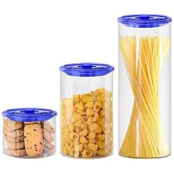 LOCGFF 3 Pack Glass Storage Jars with Sealed Lids, Bpa Free High Borosilicate Glass Cookies Jars, for Candy, Cookie, Rice, Sugar, Flour, Pasta, Nuts