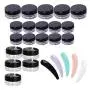 Klare Runden Glaskaraffen mit Deckeln, 20er Set – 3/5/10g Kosmetik Reisebehälter, Probenbehälter, kleine Kunststoffbehälter für Lippenbalsam, Cremes, Make-up, Kosmetik, Proben (Schwarz, mit Make-up-Löffel)