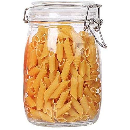 ComSaf Airtight Glass Canister Set with Lids 34oz Food Storage Jar Round - Storage Container with Clear Preserving Seal Wire Clip Fastening for Kitchen Canning Cereal,Pasta,Sugar,Beans,Spice